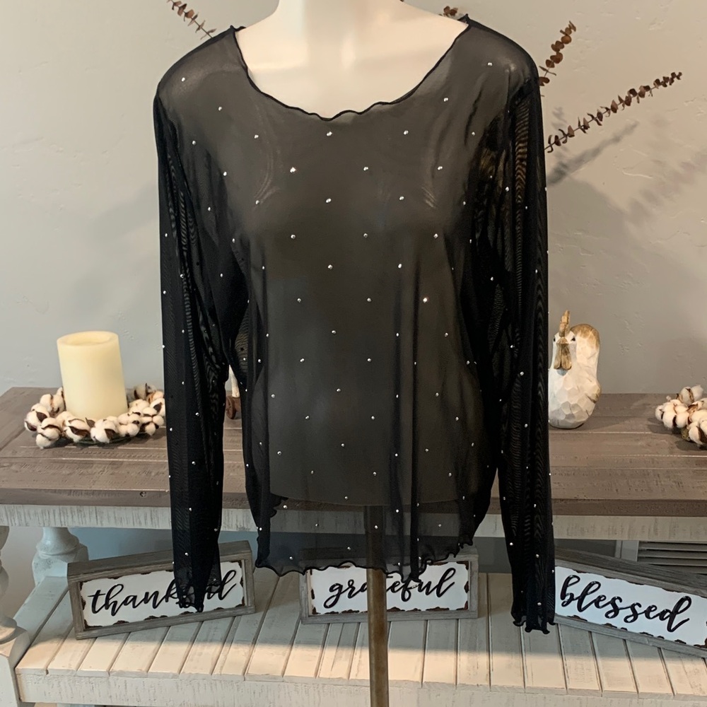 Bar III Black Sheer Blouse with Sparkling Accents
